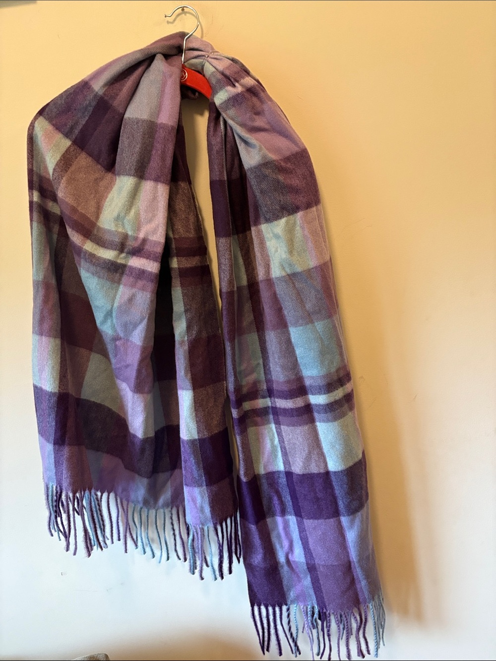 Pretty Persuasions Purple Plaid Fringe Scarf
